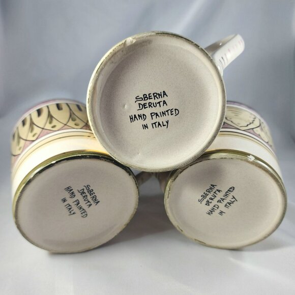 Starbucks Sberna Deruta Italy Coffee Mug 3pc Set Rare Gold Trim Italian Tea Cups - Picture 7 of 10